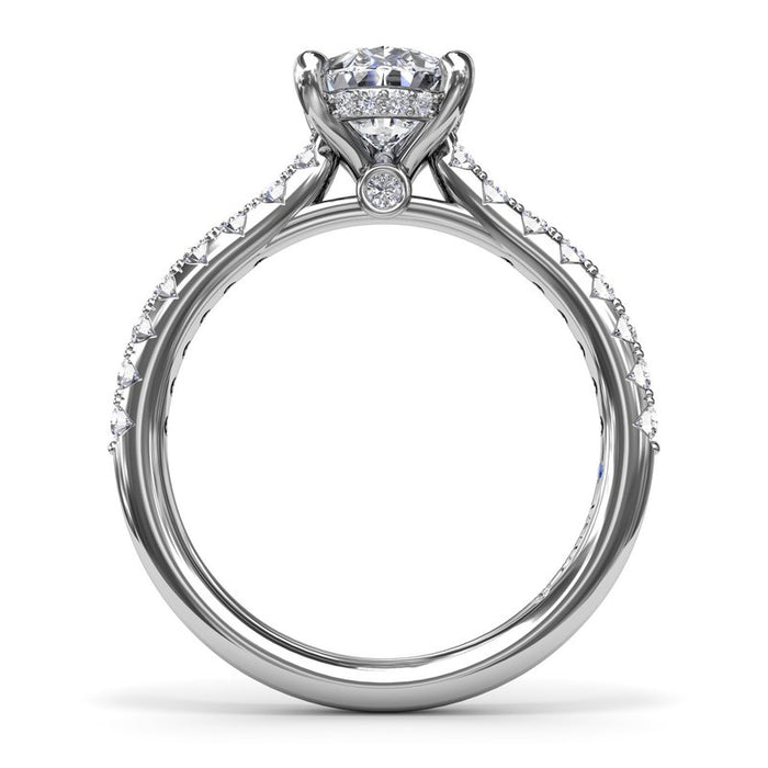 Pavé Shank with Pear-Shape Center and Hidden Halo Engagement Ring Setting
