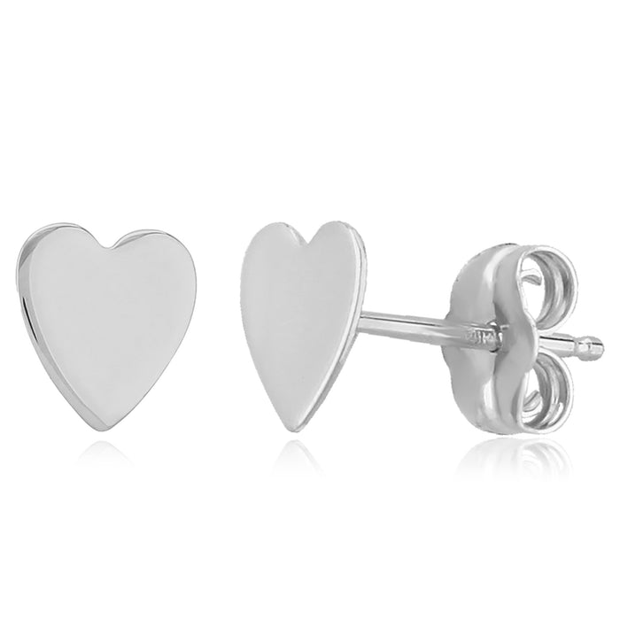 14K White Gold Heart Stud Earrings