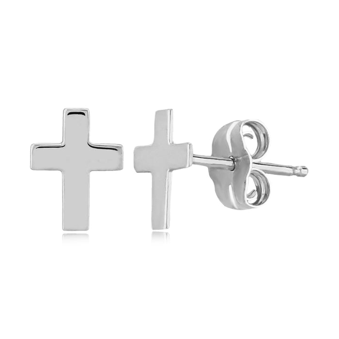 14K White Gold Cross Stud Earrings