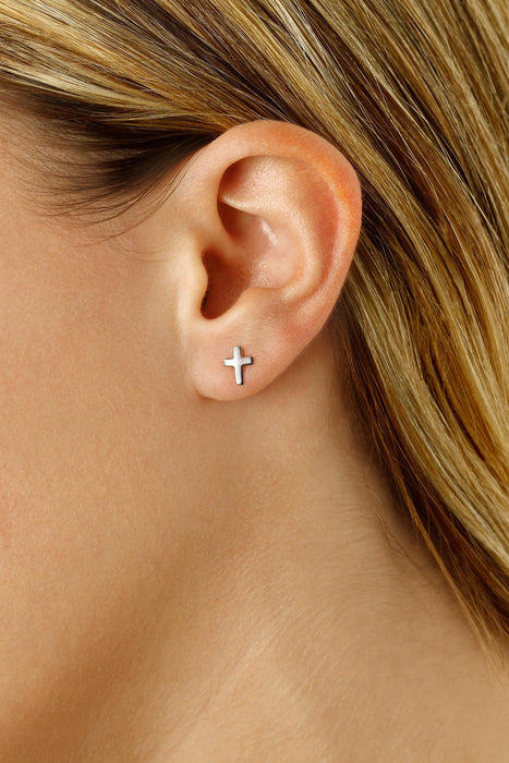 14K White Gold Cross Stud Earrings