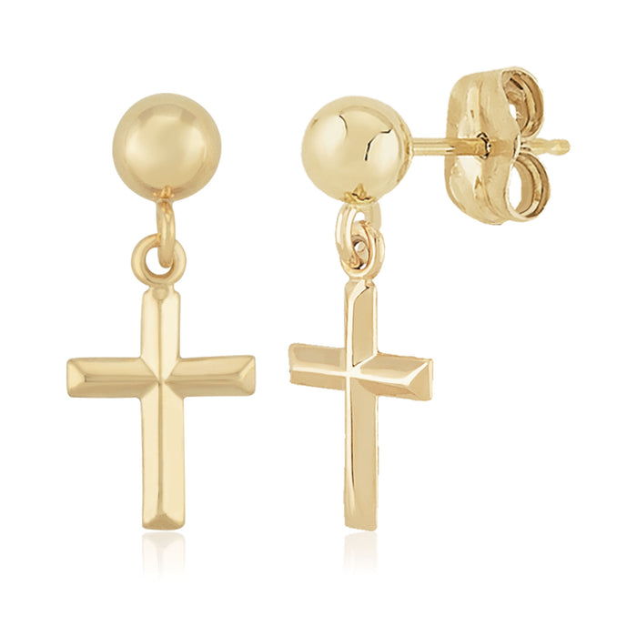 14K Yellow Gold Cross Dangle Earrings