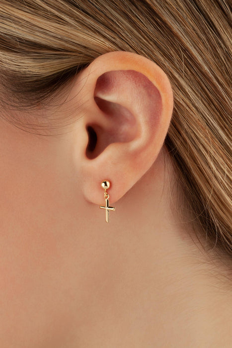 14K Yellow Gold Cross Dangle Earrings