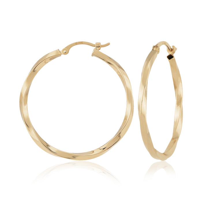 14K Yellow Gold 1.8x24mm Twisted Tube Hoop Earrings