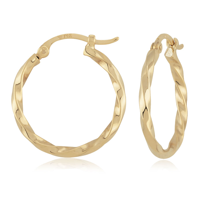 14K Yellow Gold 1.8x18mm Twisted Tube Hoop Earrings