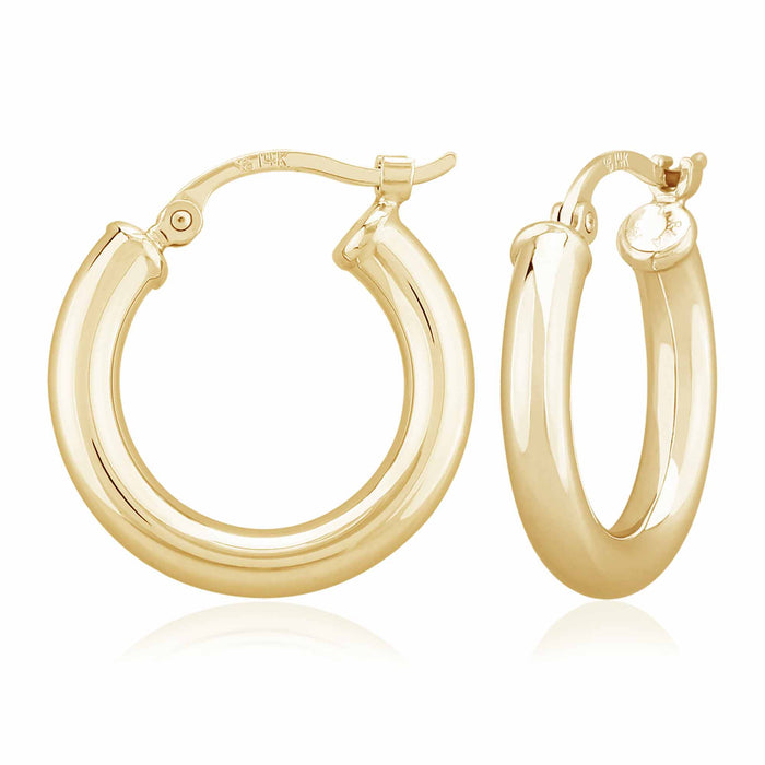 14K Yellow Gold 3x18mm Tube Hoop Earrings