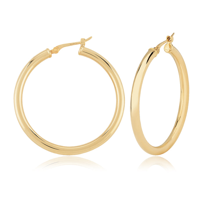 14K Yellow Gold 2.5x25mm Tube Hoop Earrings