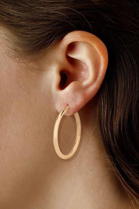 14K Yellow Gold 2.5x30mm Tube Hoop Earrings