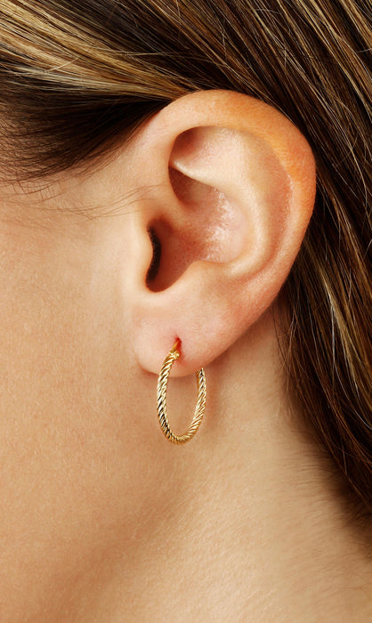 14K Yellow Gold 1.8x18mm Twisted Tube Hoop Earrings