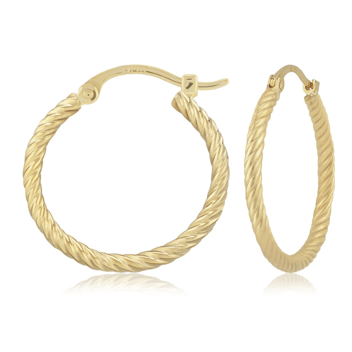 14K Yellow Gold 1.8x18mm Twisted Tube Hoop Earrings