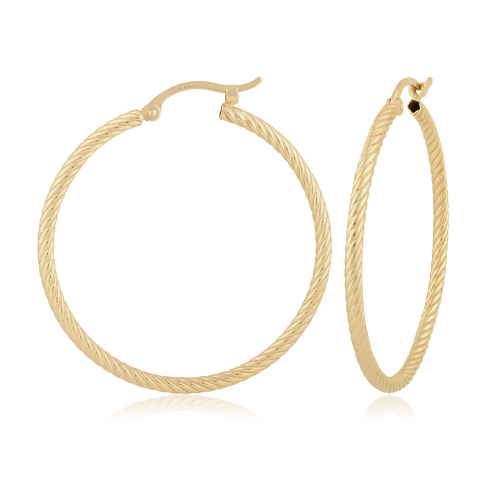 14K Yellow Gold 1.8x30mm Twisted Tube Hoop Earrings