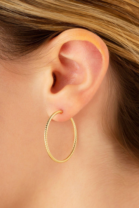 14K Yellow Gold 1.8x30mm Twisted Tube Hoop Earrings