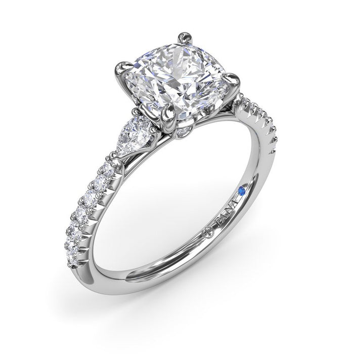 Pear and Round Diamond Shank Engagement Ring Setting