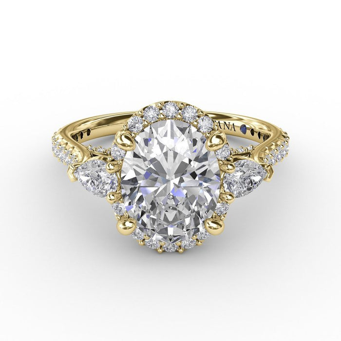 Oval Halo with Pear-Shape Side Stones Engagement Ring Setting