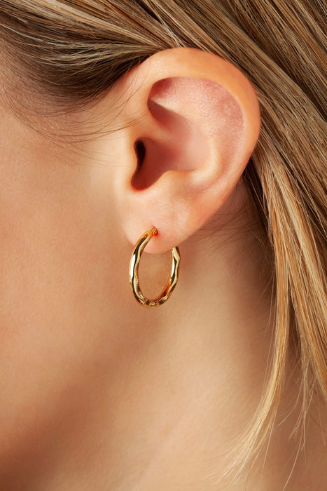 14K Yellow Gold Round Embossed Hoop Earrings