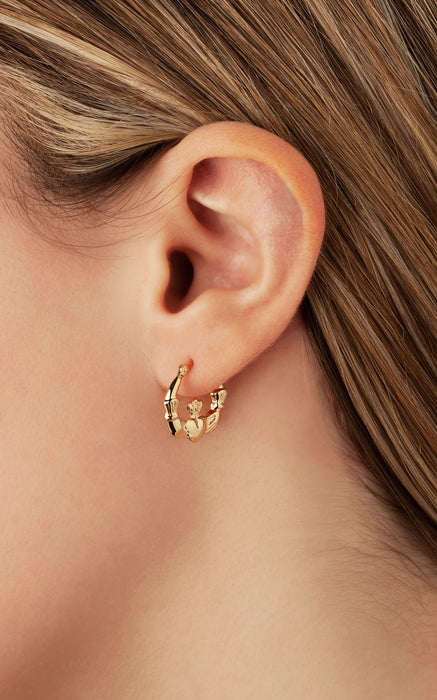 14K Yellow Gold Claddagh Hoop Earrings