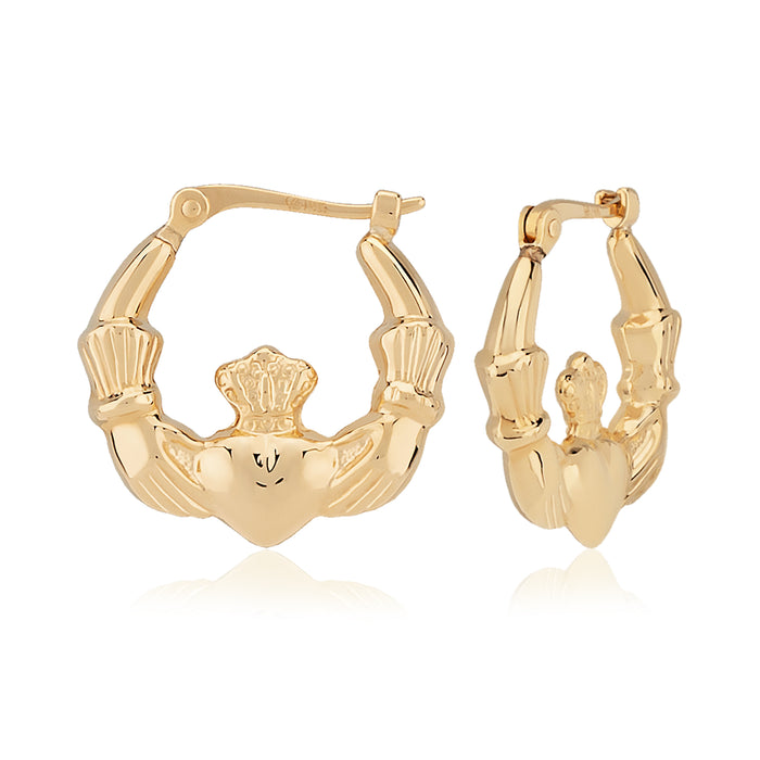 14K Yellow Gold Claddagh Hoop Earrings