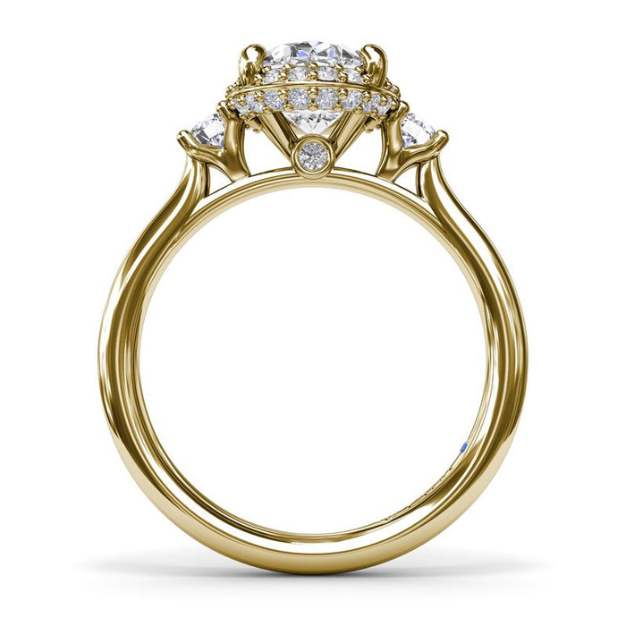 Three-Stone with Halo and Hidden Halo Engagement Ring Setting