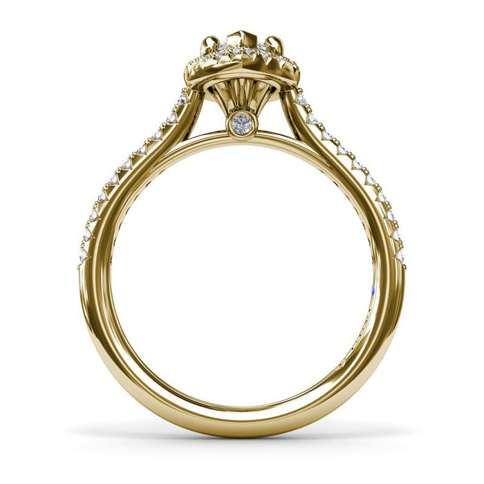 Delicate Marquise Halo with Pavé Shank Engagement Ring Setting