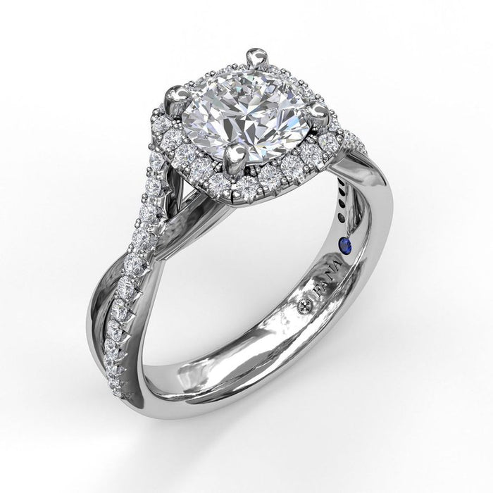 Cushion Halo with Diamond and Gold Twist Engagement Ring Setting