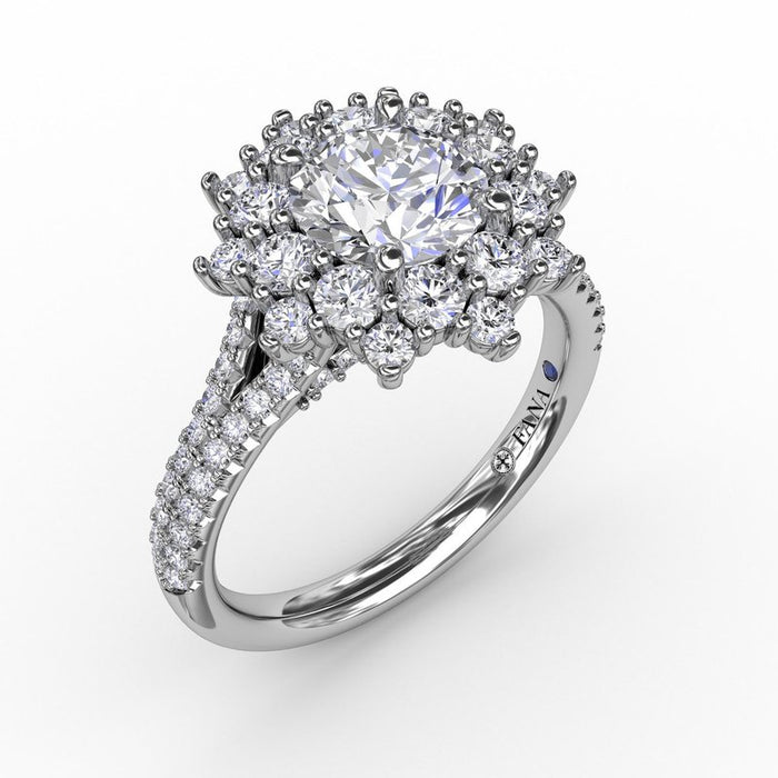 Floral Halo with Double-Row Pavé Shank Engagement Ring Setting