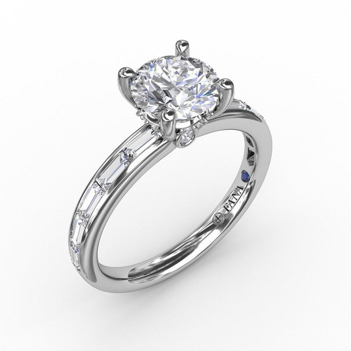 Baguette Diamond Shank with Hidden Halo Engagement Ring Setting