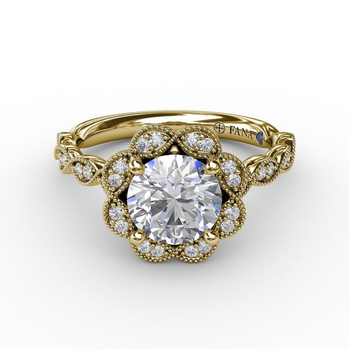 Floral Halo with Milgrain Detail Engagement Ring Setting