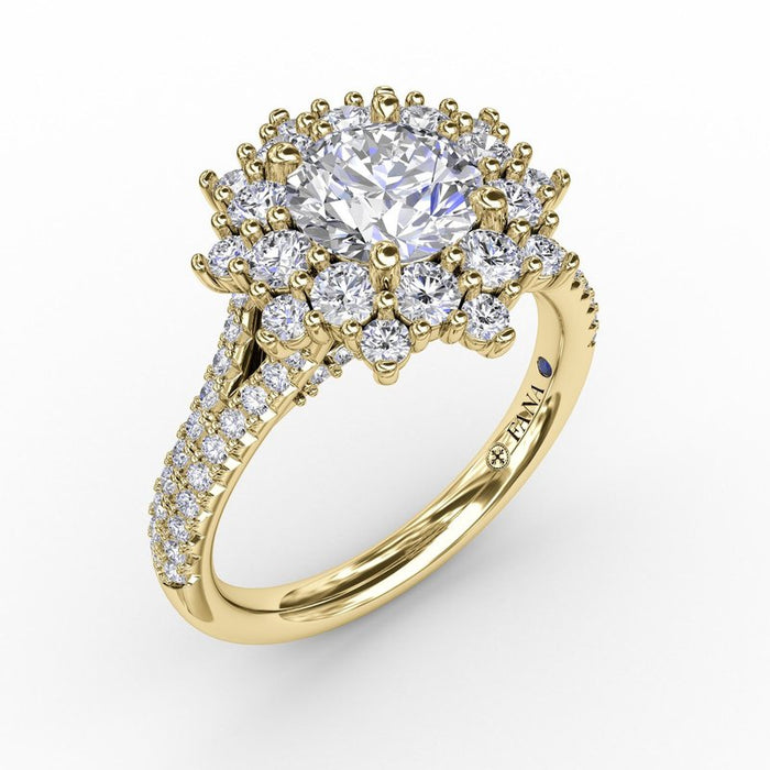 Floral Halo with Double-Row Pavé Shank Engagement Ring Setting