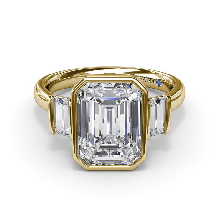 Bezel Emerald-Cut with Baguette Side Stones Engagement Ring Setting