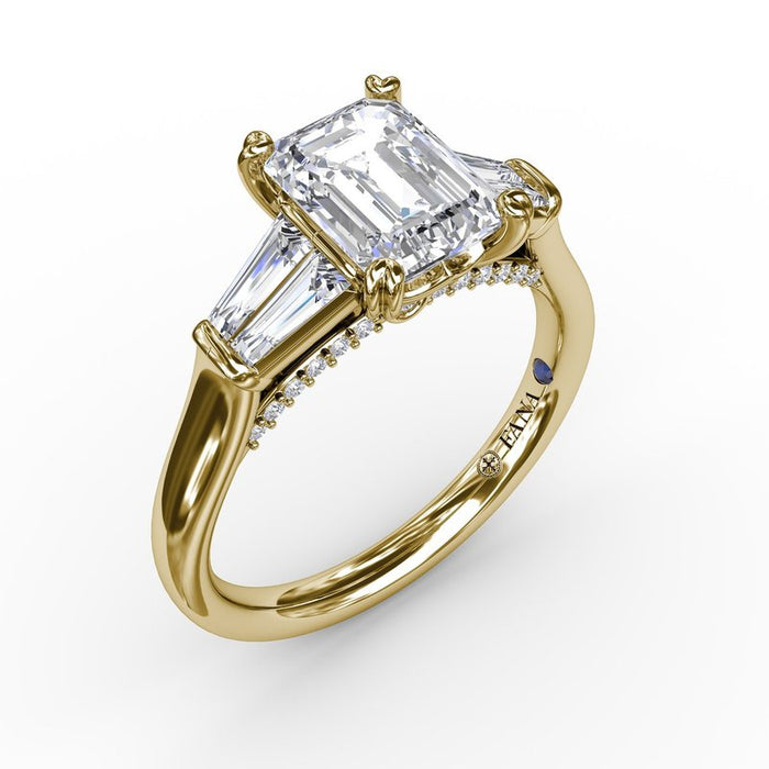 Tapered Baguette Side Stones with Diamond Bridge Engagement Ring Setting