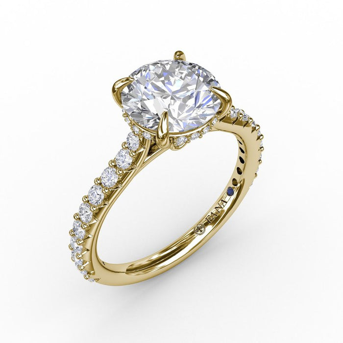 Diamond Cathedral Shank with Hidden Halo Engagement Ring Setting
