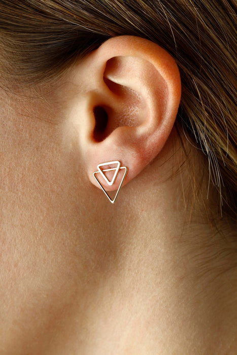14K Yellow Gold Double Open Triangle Post Earrings