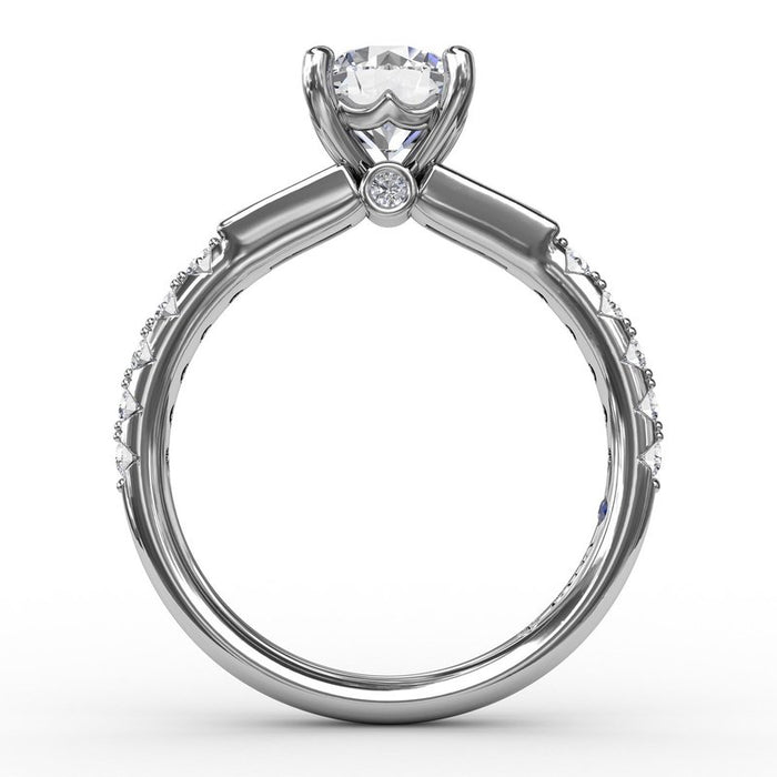 Bezel-Set Baguette Side Stones with Diamond Shank Engagement Ring Setting