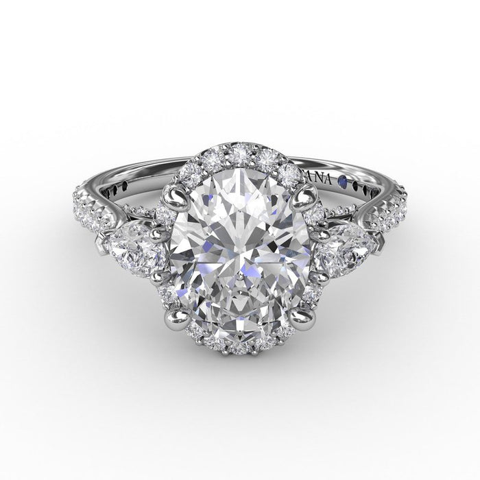 Oval Halo with Pear-Shape Side Stones Engagement Ring Setting