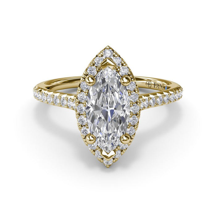 Delicate Marquise Halo with Pavé Shank Engagement Ring Setting