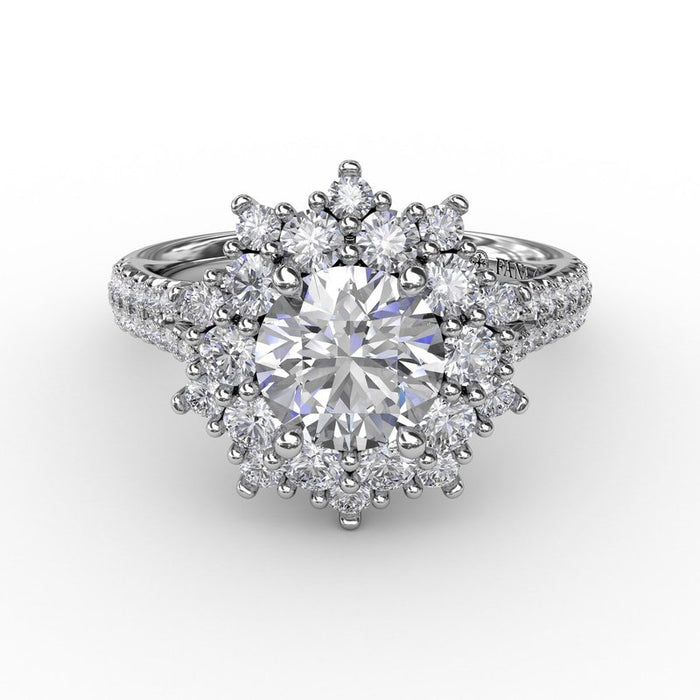 Floral Halo with Double-Row Pavé Shank Engagement Ring Setting
