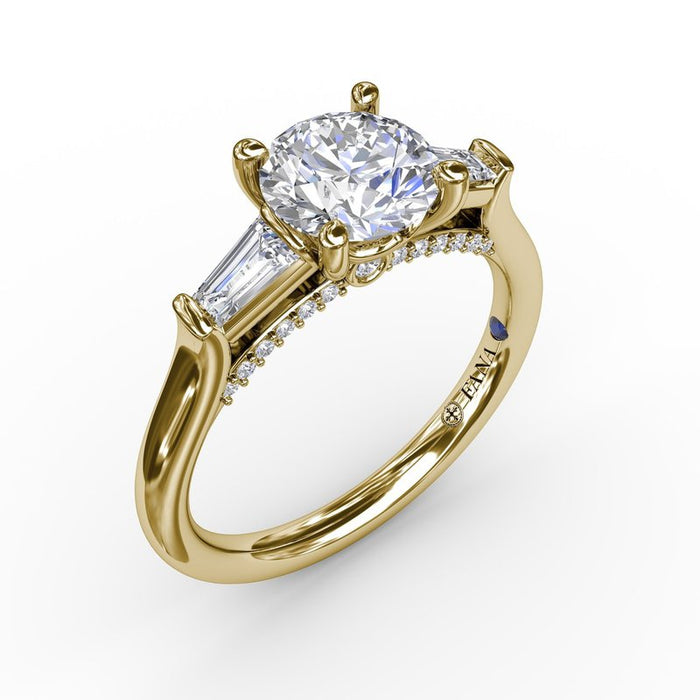Bezel-Set Baguette Side Stones with Diamond Bridge Engagement Ring Setting