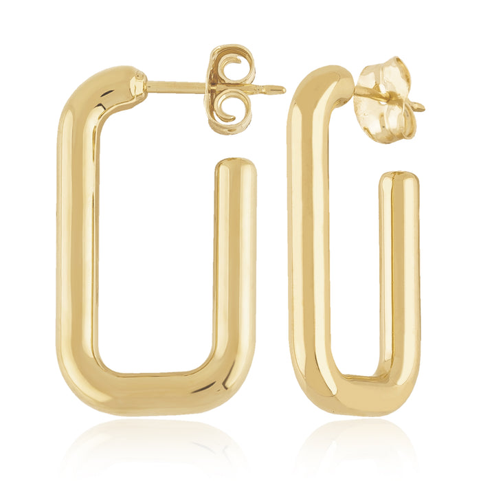 14K Yellow Gold Rounded Rectangle J Hoop Earrings
