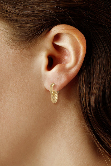 14K Yellow Gold Oval Double Link Twist Dangle Earrings