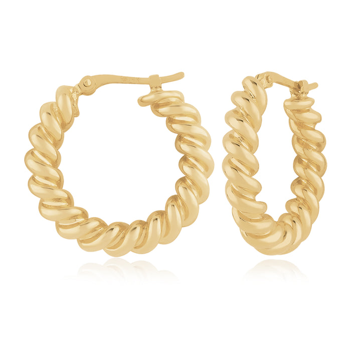 14K Yellow Gold Spiral Twist Hoop Earrings
