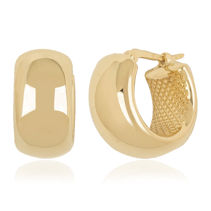 14K Yellow Gold 15mm Plain Band Hoop Earrings