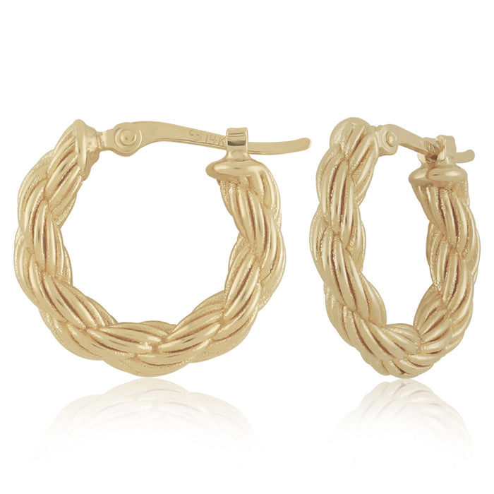 14K Yellow Gold 3x15mm Rope Hoop Earrings