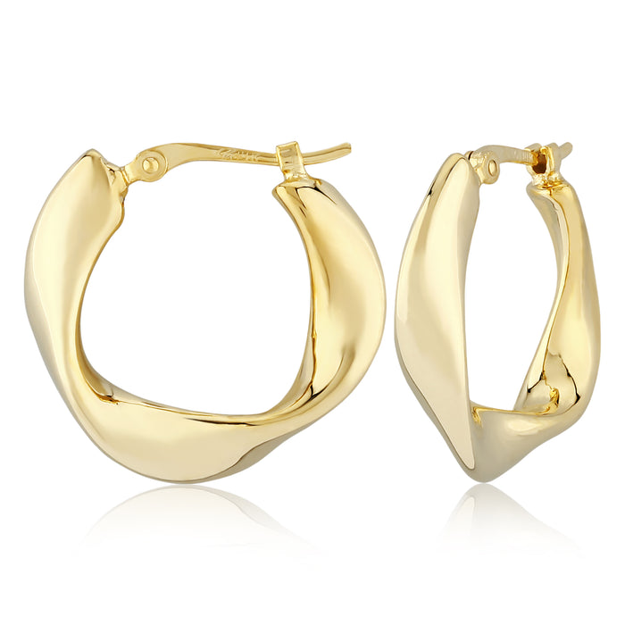 14K Yellow Gold Small Flat Twist Plain Hoop Earrings