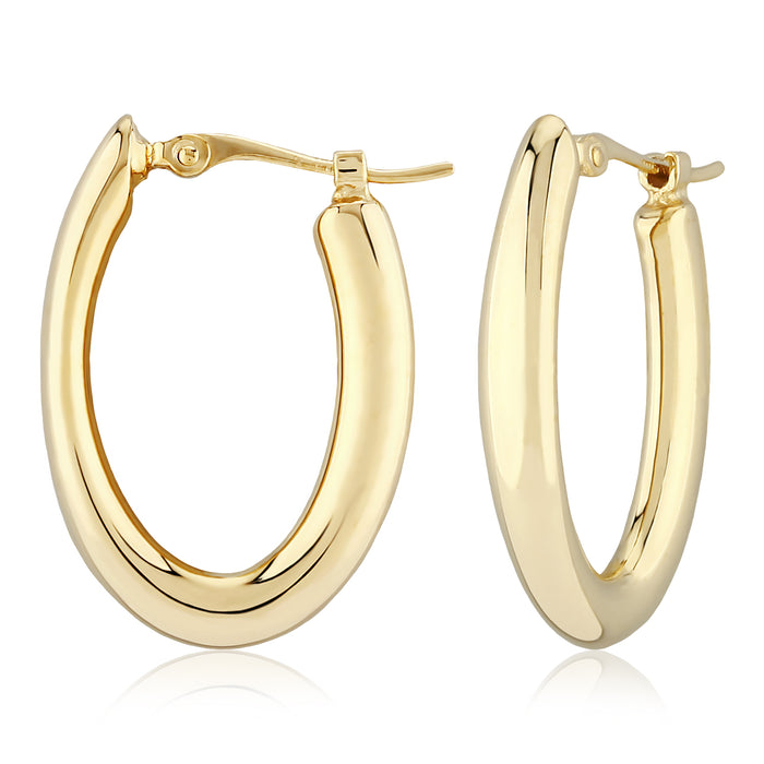 14K Yellow Gold Polished Oval Hoop Earrings