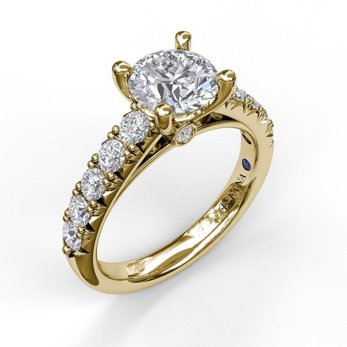 French Pavé Diamond Cathedral Shank Engagement Ring Setting