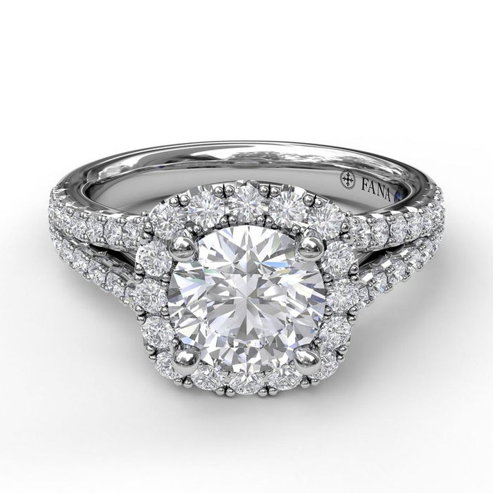 Cushion Halo with Diamond Split Shank Engagement Ring Setting