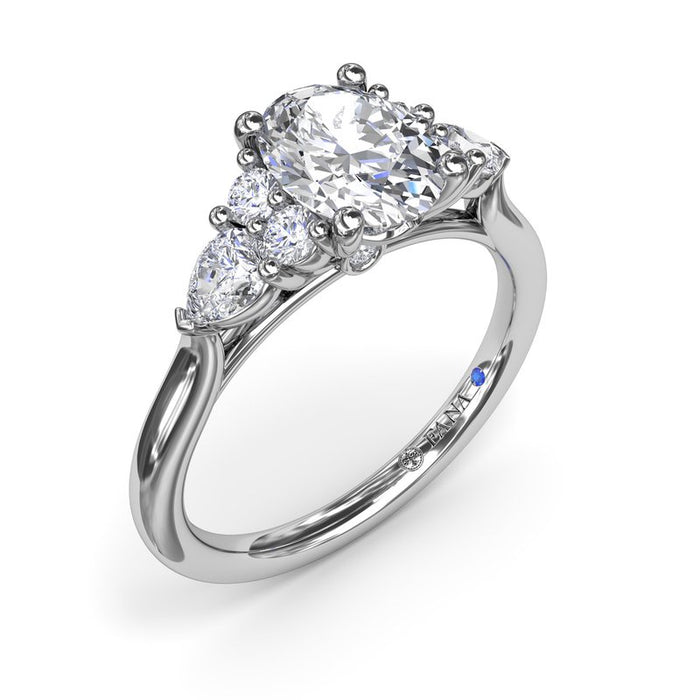 Pear and Round Side Cluster Engagement Ring Setting