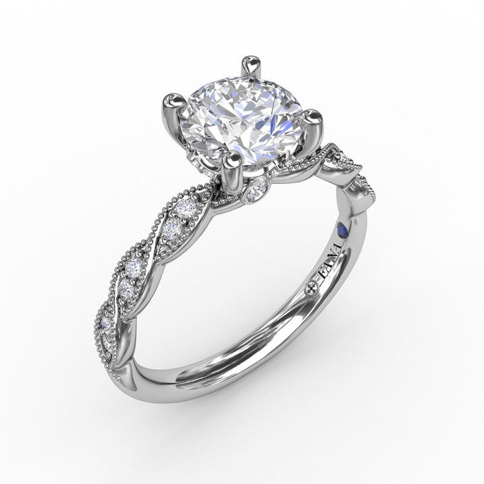 Milgrain Diamond Twist with Hidden Halo Engagement Ring Setting