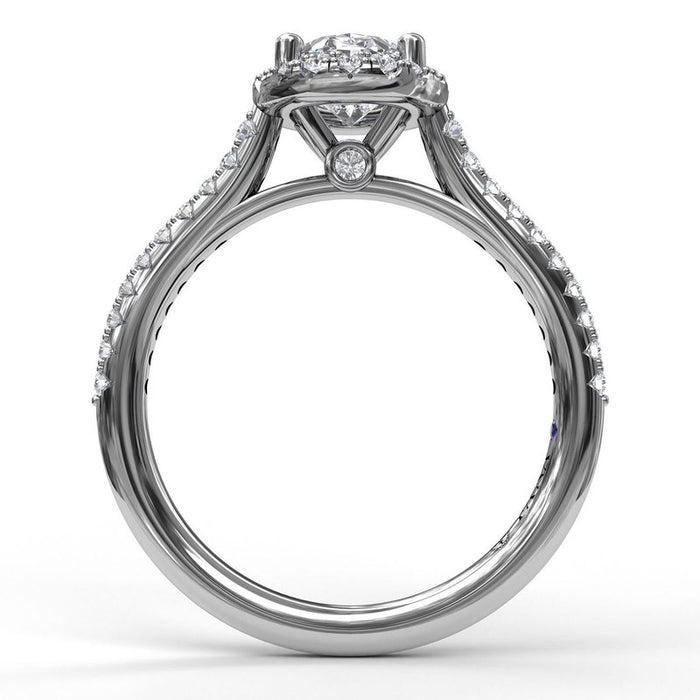 Delicate Oval Halo with Pavé Shank Engagement Ring Setting