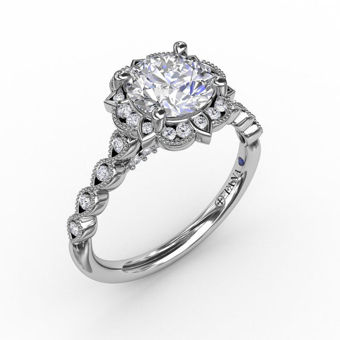 Floral Halo with Milgrain Detail Engagement Ring Setting