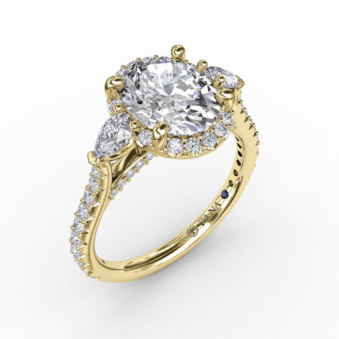 Oval Halo with Pear-Shape Side Stones Engagement Ring Setting